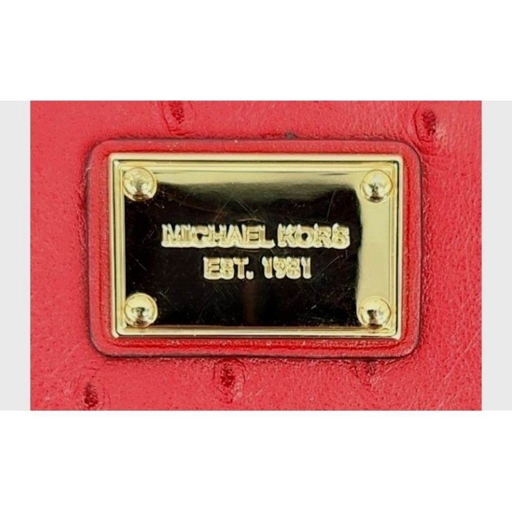 MICHAEL KORS Red Ostrich Embossed Leather Wristlet Wallet Gold Hardware - Picture 4 of 13